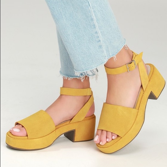 Seychelles Shoes - Yellow Suede Leather Platform Heels